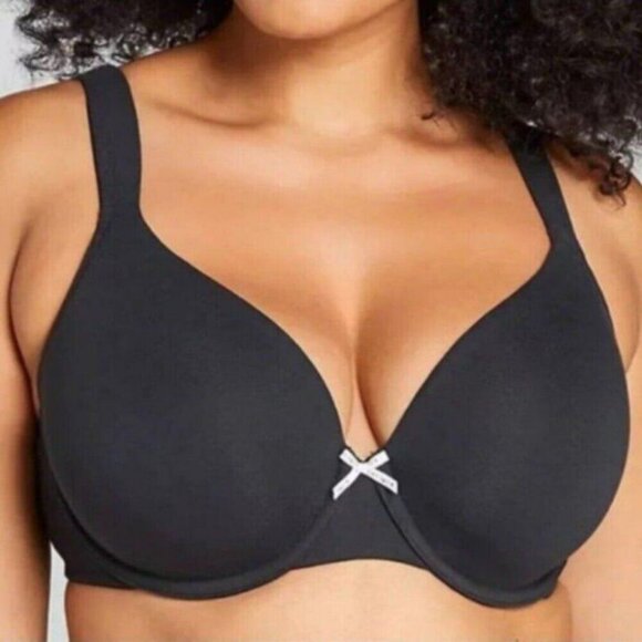 Lane Bryant Cacique Womens Bra Full Coverage Size 46DDD Black Cotton Blend Bow - Picture 1 of 9